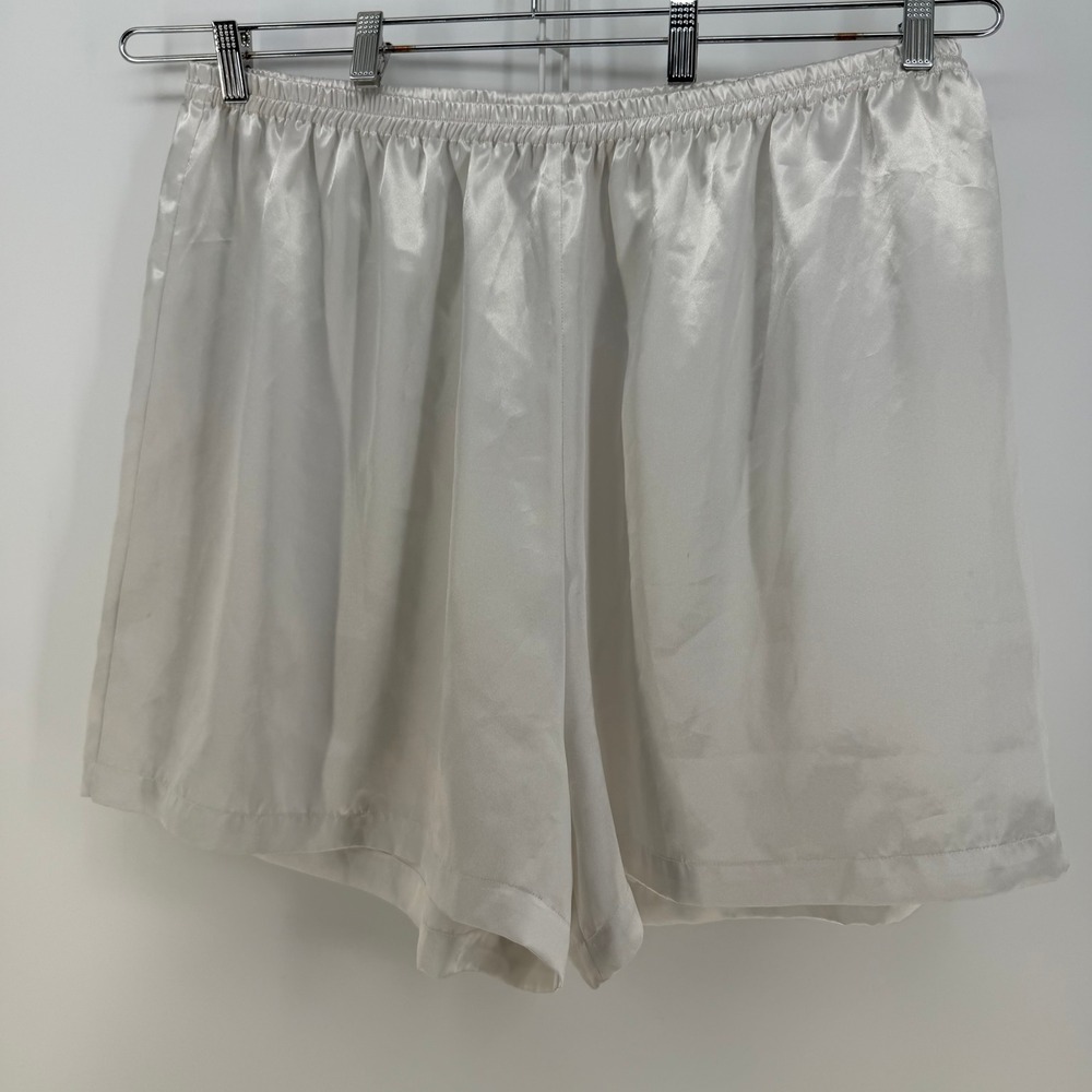 Solange Sleep Shorts Women 22/24 White Satin High Rise Plus Size Pajama Coquette